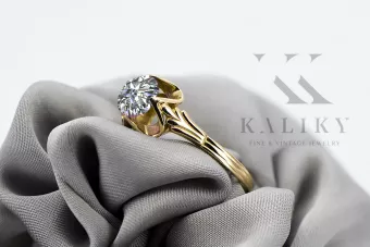 14k żółte złoto Cyrkonia Pierścionek Klasyczny Vintage vrc023y